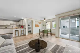Open Floorplan throughout Living Room and Dining Space.