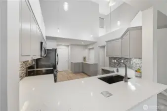 kitchen opening to great room