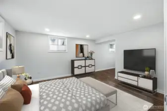 Large basement ADU bedroom. (this photo has been virtually staged).