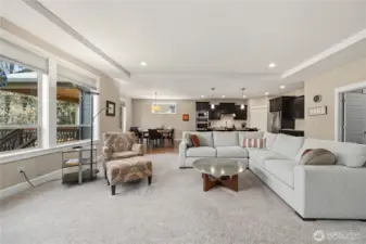 Large living room with triple bank of windows