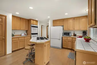 Large kitchen with walk in pantry.