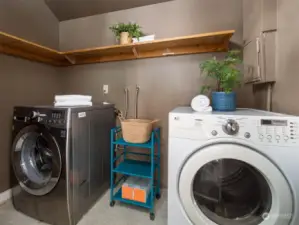 Laundry accessible in locked room between Unit A and garage.