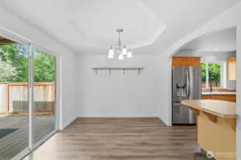 Kitchen with eat in area, open to the living room.
