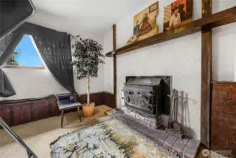 Wood burning stove in downstairs bonus room