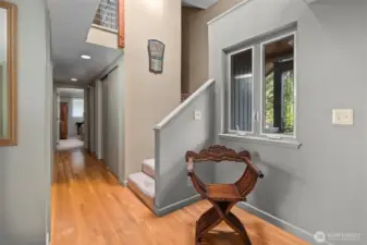 Hallway to main level bedroom and bathroom.
