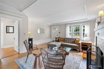 Gracious living room with hardwood floors
