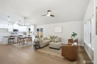 Open dining area with easy access to kitchen and living room.