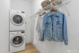 In unit washer/dryer located on second floor. Laundry space offers additonal storage space.