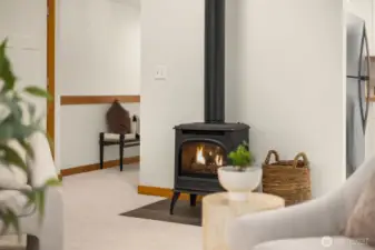 Propane fireplace keeps things cozy on chilly days.