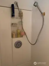 Shower in the bathroom at the back of the garage.