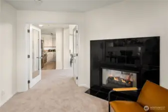 4th bedroom provides closet space and dual sided gas fireplace.