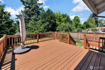 The back deck was just refreshed with new deck stain. Large patio umbrella stays.  Deck faces to the West for that afternoon sunshine.  A great place to relax and unwind.