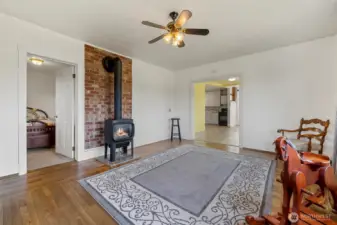 Living room with hardwood Oak floors.