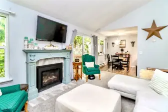 Relax in front of the gas fireplace that heats the entire home