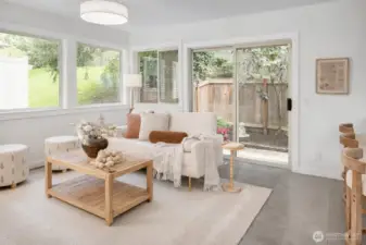 The floorplan of the home is open, flowing  w/really great places and spaces to imagine living so many ways. The greatroom, adjacent to the newly remodeled kitchen w/counter space seating is ideal for gatherings galore, quiet morning reading....evening TV and/or play space for all!  The patio is fully fenced, private and perfect in size.  ALL new interior paint...this home is simply perfect and move-in ready!