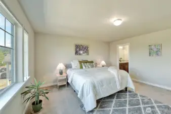 The primary is spacious, serene and relaxing.