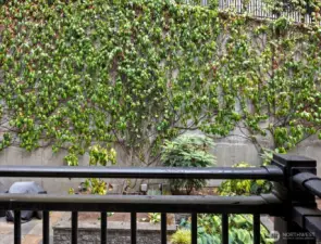 Juliet balcony overlooking the private gated courtyard.