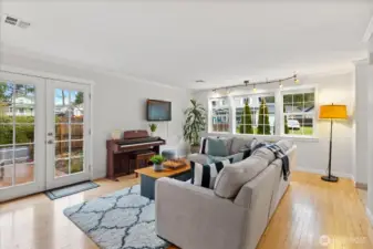 French doors lead to private garden patio.