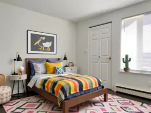 Virtually staged 2nd bedroom as kid's room
