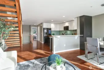 View from the living room looking towards the kitchen.