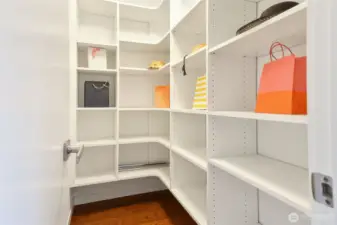 The closet offers plenty of storage.