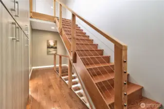 These stairs lead to the rooftop deck.