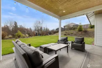 The covered patio can be used year round for entertaining or relaxing.