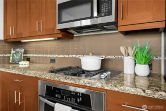 There is plenty of counter and cabinet space here.