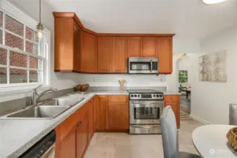 Quality cabinets and stainless appliances.