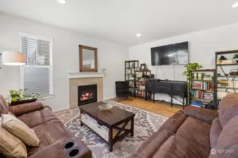 Living room is bright and light filled.