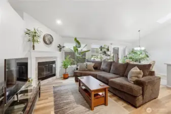 The windows and sliding glass door look out to your private yard.