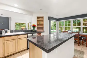 Light, bright kitchen overlooks golf course