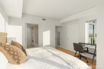 Bedroom with nook area big enough for a desk- with views