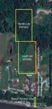 This shows the second lot that includes a beach access strip on the south side of Samish Island Drive. Boundaries are approximate