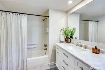 Main bathroom with new vanity and marble top