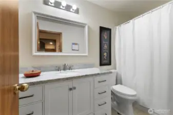 Updated hall bathroom with tub and shower