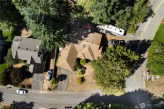 Overhead view of large corner lot.