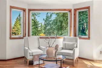 Enjoy views of nature and the Cascade Mountains on clear days. Facing northeast, it's the perfect spot to enjoy the sunrise while you read the paper and sip your morning coffee.