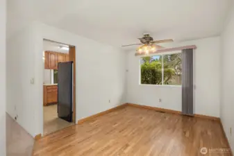 Easy flow into the kitchen and backyard.