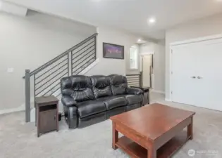 Open rail staircase throughout the home.
