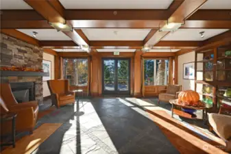 Beautiful Alder wood beams and a stone faced Kozy Heat gas fireplace adorn the lobby. A lovely place to sit and relax in your resort style building!