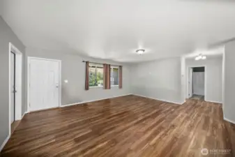 Living room with gorgeous new LVP flooring.
