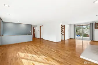 Here you can see the raised hearth at the fireplace and how the kitchen could be opened up if wanted