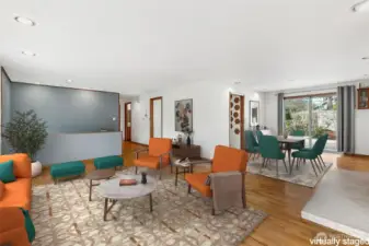 Virtually staged living and dining room