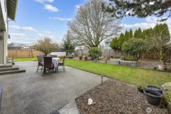 Lush trees help keep this backyard private. Large patio is the perfect size for entertaining in several different areas!