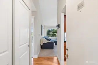 Inviting entry with large closet space.