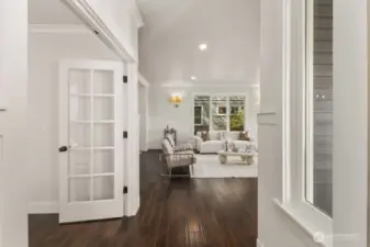 Just off the front entry, a large, light-filled office offers an inspiring space for work, study, or creative pursuits--all with the convenience of being near the heart of the home.