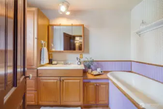 The upstairs bathroom offers privacy and use for the upper bedrooms.