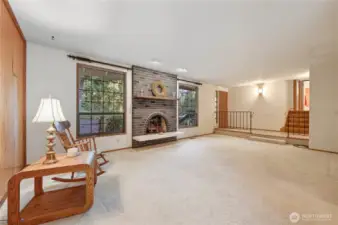Living room and wood fireplace