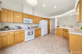 Kitchen offers plenty of cabinets and counterspace for all your cooking needs.